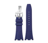 HASGTFM Fit For AP Watch Fit For Audemars Fit For Piguet Negro Azul Gris 15400 15703 26331 26320 Correa de Reloj de Silicona de Goma Correa de Reloj for Hombres 26 mm(Blue silver A)