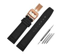 HASGTFM Lona de nailon for correa de reloj inferior Lea/ther 20 21 22, correa de reloj verde militar, azul y negro, apta for IWC Mark-xx Pilot Portugieser(Black-Rose gold,22mm)