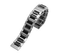 HASGTFM Moda Boca plana Sala de acero fino Correa de reloj de cerámica 15 16 mm Apto for Huawei B2 B3 B5 B6 Correa Cadena de reloj de negocios for hombres y mujeres(Silver-black,B2-15mm)
