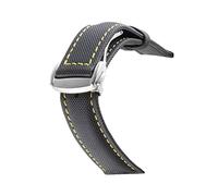 HASGTFM Nylon Mezcla de cuero Reloj de cuero Ajuste for Omeg-A Speed Sea Master AT150 19mm 20mm 21mm 22mm 23mm Reloj Correa Ajuste for cincuenta Fathoms(Black yellow silver)