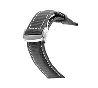 HASGTFM Nylon Mezcla de cuero Reloj de cuero Ajuste for Omeg-A Speed Sea Master AT150 19mm 20mm 21mm 22mm 23mm Reloj Correa Ajuste for cincuenta Fathoms(Black white silver)