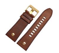 HASGTFM Pulsera de cuero Correa de reloj de cuero de 28 mm Correa de reloj marrón Correa de reloj apta for DZ7193 | DZ7214 | DZ7311 | DZ7312 | DZ7313(BRown gold buckle)