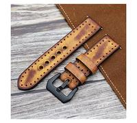 HASGTFM Pulsera de cuero de cuero hechas a mano Pulsera de las mujeres 20 mm 22 mm 24 mm Vintage reloj de la banda de reloj con hebilla negra(Tan,24mm)