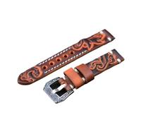 HASGTFM Reloj Band 20mm 22mm de cuero vintage tallado en relieve correas de reloj de relojes con hebilla tallada Cierre grabado Cierre for Panerai(Orange,24mm)