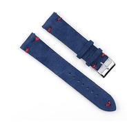 HASGTFM Reloj de cuero retro 18 mm 20 mm 22 mm 24 mm Brown WatchStrap de acero inoxidable Hebilla de plata for hombres Mujeres Reloj Reemplazo(Royalblue-red wire,18mm)
