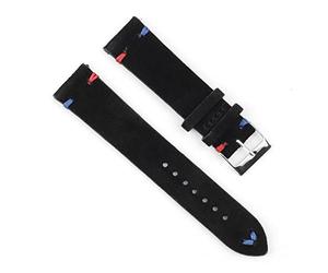 HASGTFM Reloj de cuero retro 18 mm 20 mm 22 mm 24 mm Brown WatchStrap de acero inoxidable Hebilla de plata for hombres Mujeres Reloj Reemplazo(Black-red blue wire,18mm)
