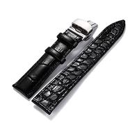 HASGTFM Reloj de reloj de cocodrilo suave Textura de cuero Strap 16mm 18mm 20mm 22mm Watch Band Fit for Tisssot Fit for Seiko Access(Black -Silver buckle,20mm)