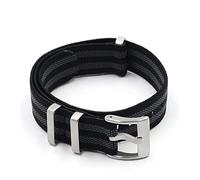HASGTFM Tropas francesas for hombre Bolsa de paracaídas de paracaídas Nylon Elástico Cinturón reloj de reloj 18 mm 20 mm 22 mm Reloj Correa Silver Hebilla Ajuste for OTAN(Black-White Line,20 Silver Bu