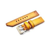 HASGTFM Vintage amarillo Hecho a mano hombres relojes de relojes 20 mm 22 mm 24 mm 26mm Correas de reloj de cuero Reemplazo masculino(24mm)
