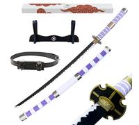 Hashiman Katana One Piece - Réplica Sable Manga Anime + Soporte Espada de Madera + Cinturón - Juguete Cosplay Catana Japonesa Niños Adultos - Juego Disfraces Ninja (Roronoa Zoro Nidai Kitetsu)