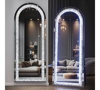 Hasipu - Espejo de cuerpo completo de 71"x24", diseño de arco LED con diamante triturado de cristal, espejo de diamante montado en la pared para sala de estar y dormitorio, con función de atenuación y