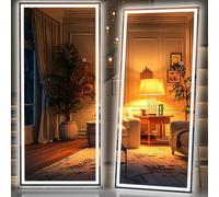 Hasipu Espejo de Longitud Completa con Luces, 210 x 90 cm, Espejo de pie con luz LED, Espejo de pie para vestidor de Cuerpo Completo, Regulable, Vidrio Templado, Seguro de Usar, Cuadrado Negro