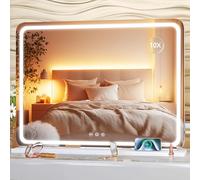 Hasipu Espejo de tocador con luces, espejo de maquillaje LED de 58 x 48 cm, espejos de maquillaje iluminados con 3 modos regulables, control de pantalla táctil, espejos de tocador redondos blancos