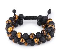 HASKARE - Pulsera para hombre con cuentas de ojo de tigre de 8 mm y piedras de lava de ónice negro y obsidiana natural, pulsera de cuentas de 7 a 9 pulgadas