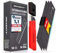 HASKYY Cuchillas de repuesto para cúter, 50 cuchillas SK5, 18 mm, de acero al carbono, para alfombras, color negro, extremadamente afilado