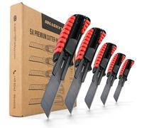 HASKYY - Cúter universal profesional, juego de 5 cuchillos con cuchilla de 18 mm extra afilada SK5, cuerpo ergonómico con ranuras de goma y cambio de cuchilla seguro