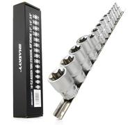 HASKYY Juego de 14 llaves de vaso Torx con perfil E, para exteriores, E4-E24, 1/4, 3/8, 1/2 pulgadas, cuadradas internas sobre riel