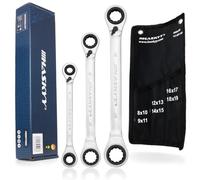 HASKYY Juego de 3 llaves de carraca de doble anillo, tamaño de llave 8-19 mm en bolsa de sistema I 8-10x9-11 I 12-13x14-15 I 16-17x18-19 Juego de llaves de boca de anillo