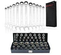 HASKYY Juego de herramientas de tuercas de anillo de 24 piezas 5/32"-1-1/4" con llaves de carraca de anillo de 12 piezas 1/4"-1" para vehículos EE. UU