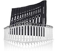 HASKYY Juego de llaves combinadas de carraca 25 piezas métricas 10-24 mm y en pulgadas 1/4"-1"