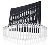 HASKYY Juego de llaves combinadas de carraca Articulación 25 piezas métricas 10-24 mm y en pulgadas 1/4"-1"
