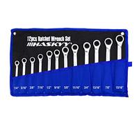 HASKYY - Juego de llaves de carraca, 12 unidades, 1/4"-15/16", llaves combinadas de anillo y boca abierta en pulgadas