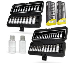 HASKYY Juego de llaves de vaso Torx XZN de 24 piezas, T8-T70 y M4-M18, 1/4", 3/8", 1/2" de accionamiento, juego de herramientas de vaso profesional