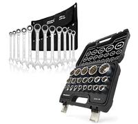 HASKYY Juego de llaves dentadas XZN 8-36 mm 1/2 pulgada y juego de llaves de carraca de anillo de 8-19 mm - Acero CR-V, 12 cantos, juego de herramientas de 33 piezas