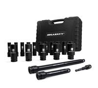 HASKYY Juego de Vasos de Impacto 1/2", 19 Piezas, 10-24 y 27 mm | 16 vasos largos de 6 caras, Cr-Mo, extensiones 125/250 mm, adaptador 1/4", fosfatados, maletín rígido incluido