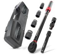 HASKYY Llave dinamométrica de 1/2", 40-220 Nm, tuercas 17, 19, 21, 23 mm, articulación cardán, incluye adaptador de extensión para motocicleta, coche, quad
