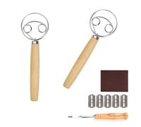 HASLED Batidor Manual de Acero Inoxidable - 2 Piezas 24cm - Mango de Roble - Incluye Cortador de Pan y Accesorios - Para Mezclar Harina y Huevos