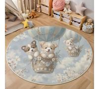 HASLEFND Alfombra Animales Lindos Cachorro Montando En Globo Aerostático 180cm, Lavable a máquina, Antideslizante, Pelo bajo, no desprende Pelusa, para Dormitorio, Azul Claro