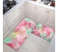 HASLEFND Alfombra Cocina Lavable Antideslizante, Juego de 2 Alfombrillas Arte geométrico Triángulo de Baja poligonalidad, Alfombras Pasillo para Salón, Lavadero, 40x60+40x120cm, Rosa
