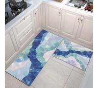 HASLEFND Alfombra Cocina Lavable Antideslizante, Juego de 2 Alfombrillas Estilo Abstracto Bloques de Color ondulados, Alfombras Pasillo para Salón, Lavadero, 40x60+40x120cm, Azul Verdoso