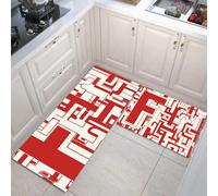 HASLEFND Alfombra Cocina Lavable Antideslizante, Juego de 2 Alfombrillas Estilo geométrico Abstracto Patrón de Laberinto, Alfombras Pasillo para Salón, Lavadero, 50x80+50x150cm, Rojo