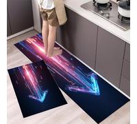 HASLEFND Alfombra Cocina Lavable Antideslizante, Juego de 2 Alfombrillas Futurista Flechas Brillantes, Alfombras Pasillo para Salón, Lavadero, 40x60+40x120cm, Azul y Rosa