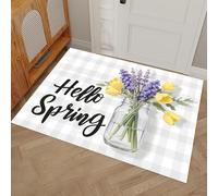 HASLEFND Alfombra con Estampado de Botella de Vidrio con Forma de Flor y Texto, 80 x 120 cm, Alfombra de Pasillo, Larga, Estilo Fresco a Cuadros, Antideslizante, Lavable, para salón, Pasillo, Púrpura