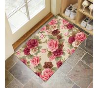 HASLEFND Alfombra con Estampado de Patrón de Rosas, 80 x 120 cm, Alfombra de Pasillo, Larga, Estampado Floral Retro, Antideslizante, Lavable, para salón, Pasillo, para Dormitorio,Rojo