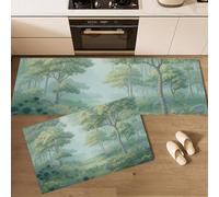 HASLEFND Alfombra de Cocina Bosque brumoso Sendero de Flores Silvestres y árboles 2 Piezas, Alfombrillas de Cocinas Lavables para Suelo, Suaves Alfombrillas de Cocina Antideslizantes 50x80+50x150cm