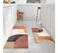 HASLEFND Alfombra de Cocina Estilo Abstracto geométrico Rectángulo semicircular 2 Piezas, Alfombrillas de Cocinas Lavables para Suelo, Suaves Alfombrillas de Cocina Antideslizantes 50x80+50x150cm