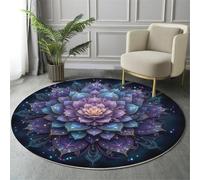 HASLEFND Alfombra de Salón de Pelo Corto, Tapetes Flores de ensueño Mandala Azul Antideslizantes y Lavables, Alfombra Redondas para Sala, Habitación, Dormitorio, Comedor, Púrpura, Round 80cm