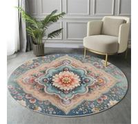 HASLEFND Alfombra de Salón de Pelo Corto, Tapetes Mandala del Viento Flores Rosas Antideslizantes y Lavables, Alfombra Redondas para Sala, Habitación, Dormitorio, Comedor, Azul, Round 80cm