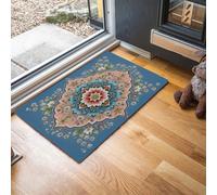 HASLEFND Alfombra Entrada Azul Antideslizante Lavables en Lavadora Tapetes Habitacion BañO Cocina Exterior Tapete Costumbres étnicas Flores y Hojas Rosas Pelo Corto Carpete 50 x 80 cm