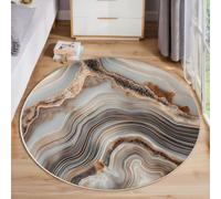 HASLEFND Alfombra Estilo Abstracto de Lujo Grieta de mármol Redonda de 180cm, Lavable, Oro, Marrón, para Dormitorio, Comedor, Habitación de Niños