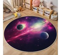 HASLEFND Alfombra Estilo Espacial de Ciencia ficción Planeta Nebulosa de los Sueños Redonda de 100cm, Lavable, Púrpura, Marrón, para Dormitorio, Comedor, Habitación de Niños
