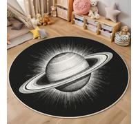 HASLEFND Alfombra Ilustraciones de Galaxias Bola Estrella de Pintura Redonda de 80cm, Lavable, En Blanco y Negro, Marrón, para Dormitorio, Comedor, Habitación de Niños