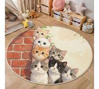 HASLEFND Alfombra Redonda Animales Lindos con Beige El Gato detrás del Muro de Ladrillos, Lavable para niños,Colorida para la habitación de la habitación y la decoración de la Sala de Juegos, 160cm