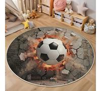 HASLEFND Alfombra Redonda Impacto del Viento en los Deportes con Gris El fútbol rompe el Muro de Ladrillos, Colorida para la habitación de la habitación y la decoración de la Sala de Juegos, 160cm