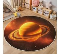 HASLEFND Alfombra Redonda para niños de 100cm, Lavable y Suave, Alfombra educativa Antideslizante con diseño de Galaxia Saturno Galaxia del Universo, Amarillo Anaranjado