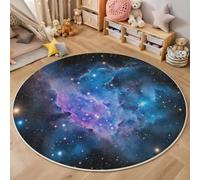HASLEFND Alfombra Redonda para niños de 160cm,Alfombra educativa Antideslizante con diseño de Galaxia Nebulosa del Sueño Arte fantástico, Sala de Juegos y decoración de habitación de niños,Azul
